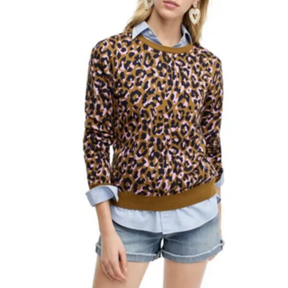 J. Crew Sweaters - J.Crew Green & Purple Leopard Print Crew Sweater ***Missing size tag Medium